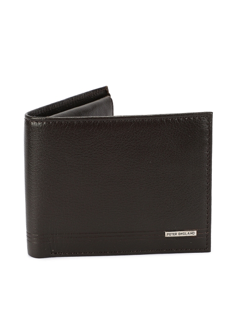

Peter England Men Black Solid Two Fold Leather Wallet