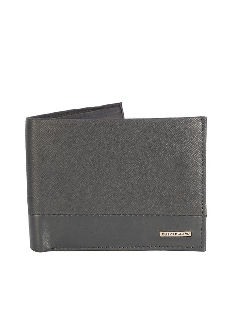 

Peter England Men Grey Solid Two Fold Leather Wallet