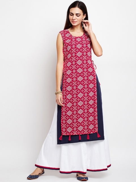 

Azira Women Pink & Navy Blue Printed Straight Kurta