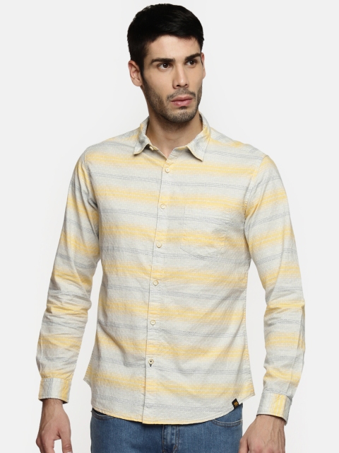 

Urban Ranger by pantaloons Men Yellow Slim Fit Striped Casual Shirt