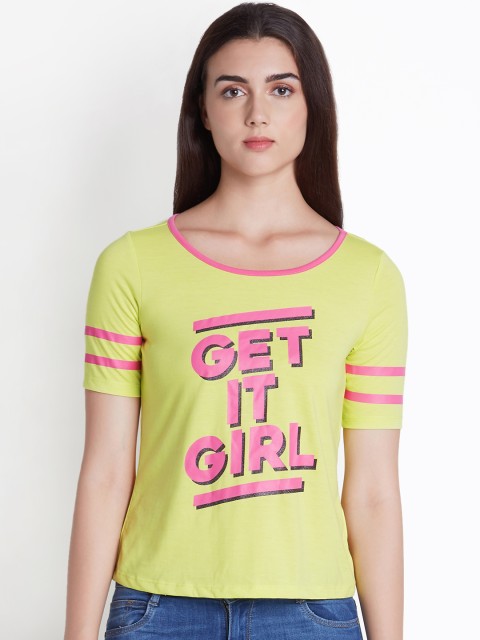 

Ajile by Pantaloons Women Yellow Printed Round Neck T-shirt