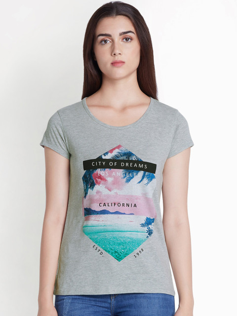 

Ajile by Pantaloons Women Grey Printed Round Neck T-shirt