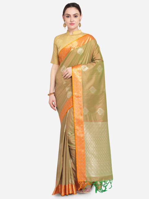 

Varkala Silk Sarees Khaki Silk Blend Woven Design Banarasi Saree