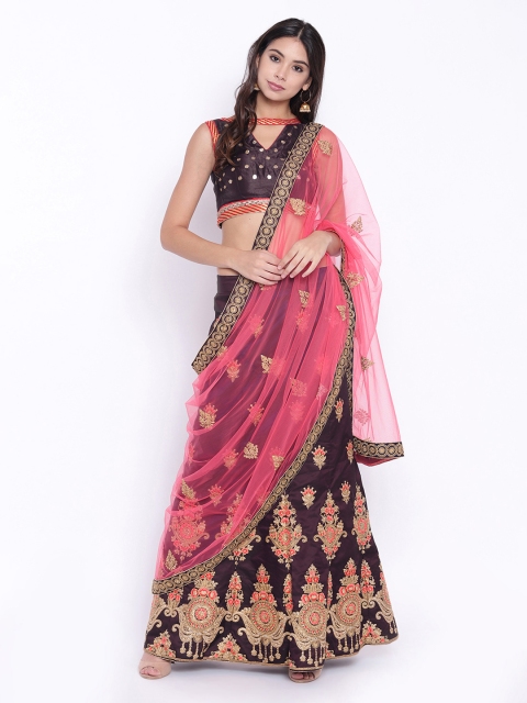 

Chhabra 555 Purple & Pink Embroidered Semi-Stitched Lehenga & Unstitched Blouse with Dupatta