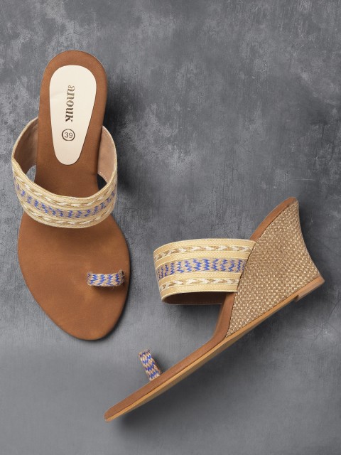 

Anouk Women Beige & Blue Woven Design Wedges