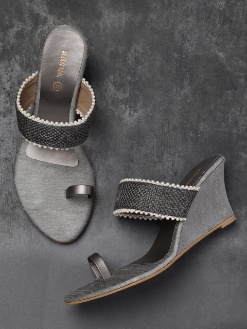 

Anouk Women Grey Embellished Wedges