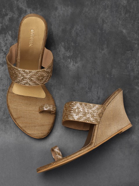 

Anouk Women Gold-Toned Woven Design Wedges