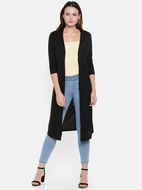 

Enamor Women Black Relaxed Fit Longline Open Front Shrug