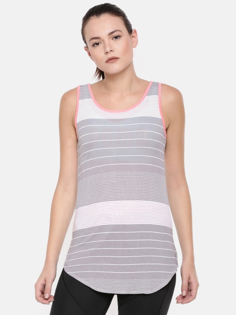 

Enamor Women Athleisure Grey Striped Relaxed Fit Training & Running Swing Tank Top
