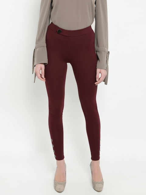 

Kazo Women Maroon High Waisted Eyelet Jegging