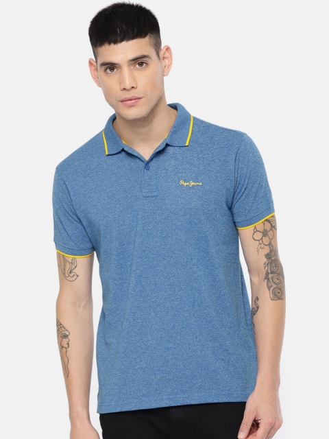

Pepe Jeans Men Blue Solid Polo Collar T-shirt