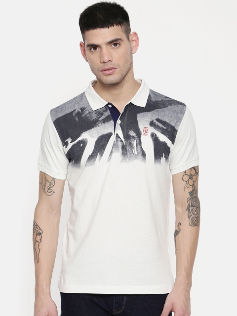 

Pepe Jeans Men Off-White Printed Polo Collar Pure Cotton T-shirt