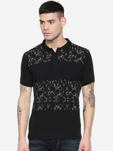 

Pepe Jeans Men Black Printed Polo Collar T-shirt