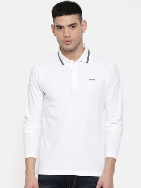 

Pepe Jeans Men White Solid Polo Collar T-shirt
