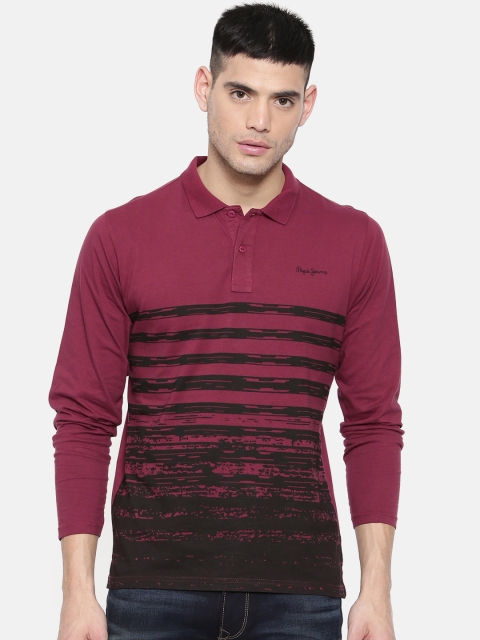 

Pepe Jeans Men Red Striped Polo Collar T-shirt