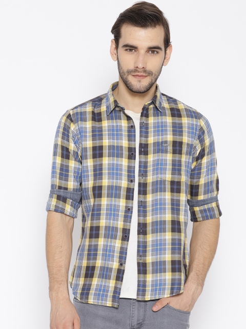 

Pepe Jeans Men Mustard Yellow & Blue Regular Fit Checked Casual Shirt