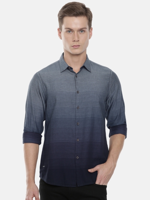 

Pepe Jeans Men Navy Blue & Grey Regular Fit Striped Casual Shirt