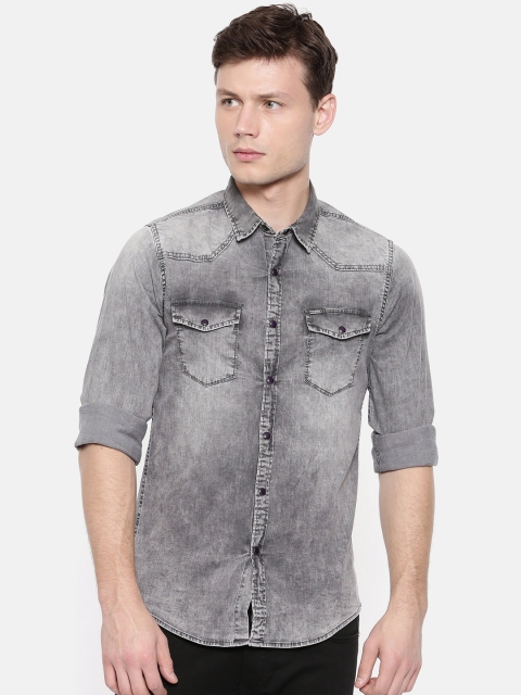 

Pepe Jeans Men Grey Faded Slim Fit Faded Casual Chambray Shirt