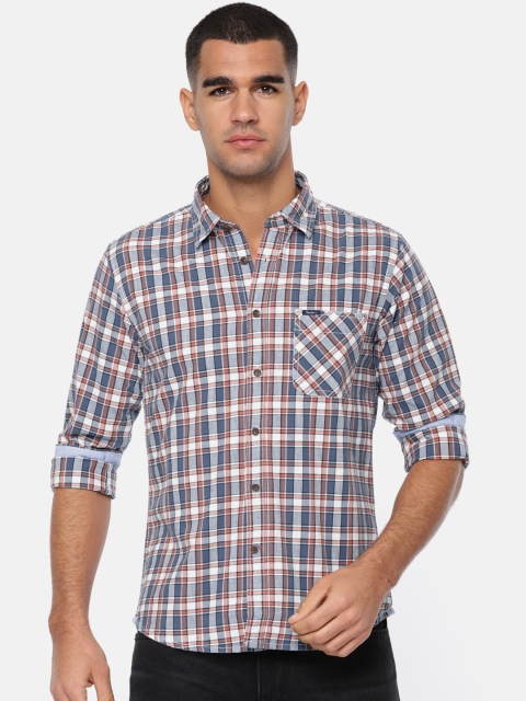 

Pepe Jeans Men Teal & White Regular Fit Checked Casual Shirt