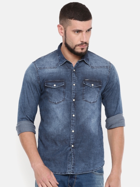 

Pepe Jeans Men Navy Blue Slim Fit Faded Denim Waylan Casual Shirt