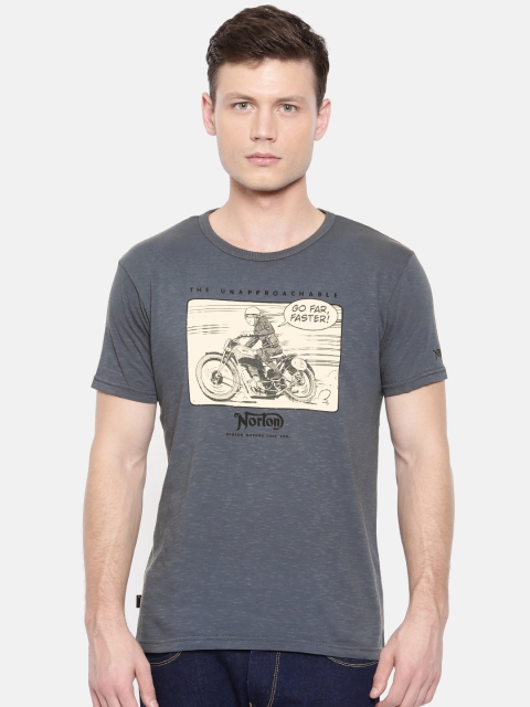 

Pepe Jeans Men Grey Printed Round Neck Slim Fit T-shirt