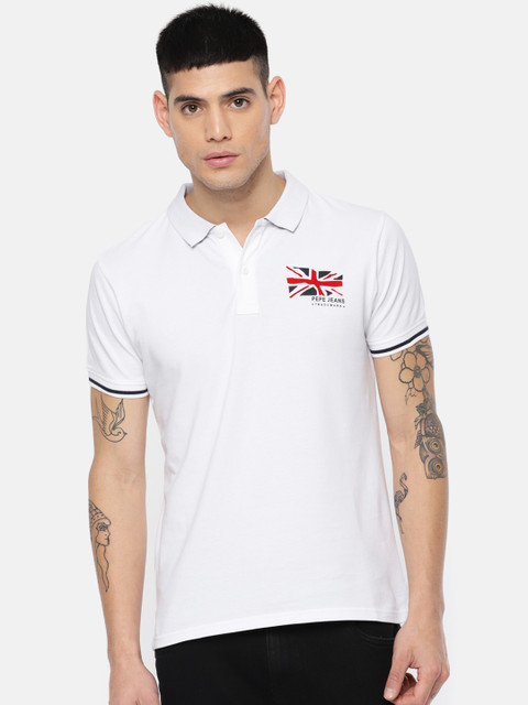 

Pepe Jeans Men White Solid Polo Collar T-shirt