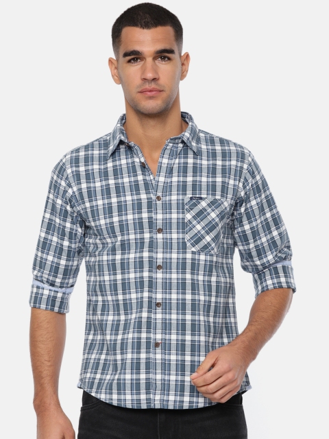 

Pepe Jeans Men Blue & White Regular Fit Checked Casual Shirt