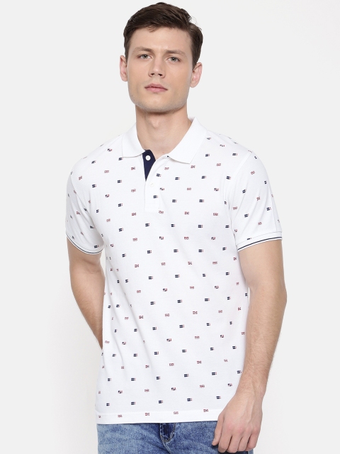 

Pepe Jeans Men White Navy Printed Polo Collar Pure Cotton T-shirt