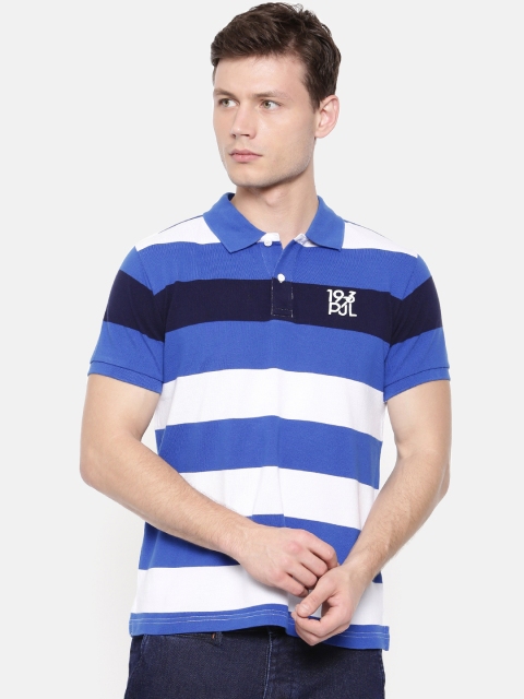 

Pepe Jeans Men Blue & White Striped Polo Collar T-shirt