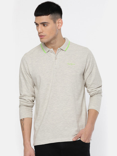 

Pepe Jeans Men Grey Melange Solid Polo Collar T-shirt