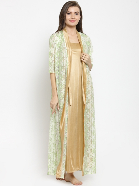 

Claura Golden & Green Solid Nightdress, Gold