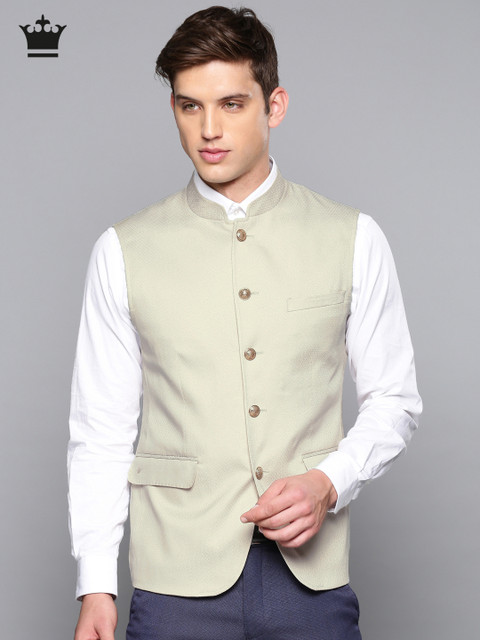 

Louis Philippe Beige Slim Fit Self-Design Nehru Jacket