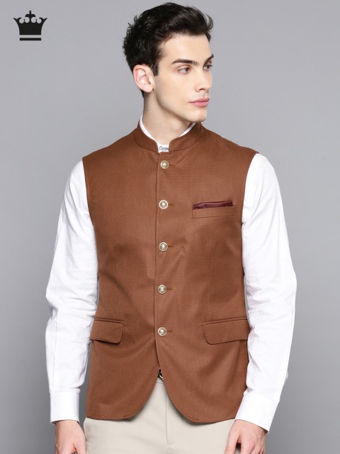 

Louis Philippe Men Brown Self Design Slim Fit Nehru Jacket