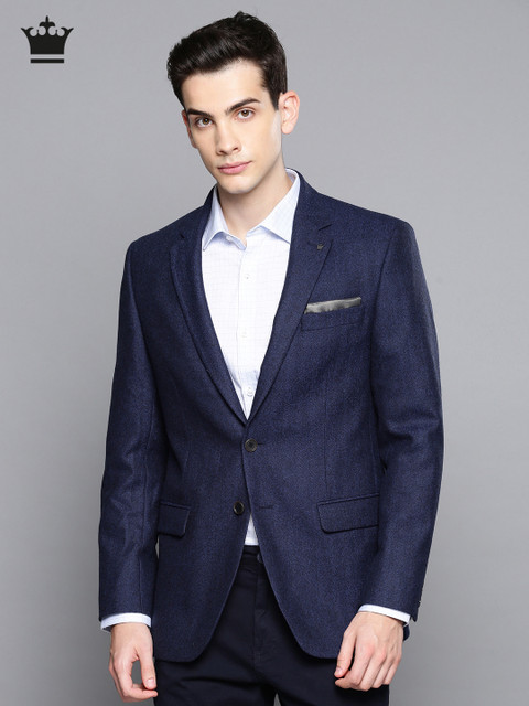 

Louis Philippe Men Navy Blue Solid Single-Breasted Wool Formal Blazer