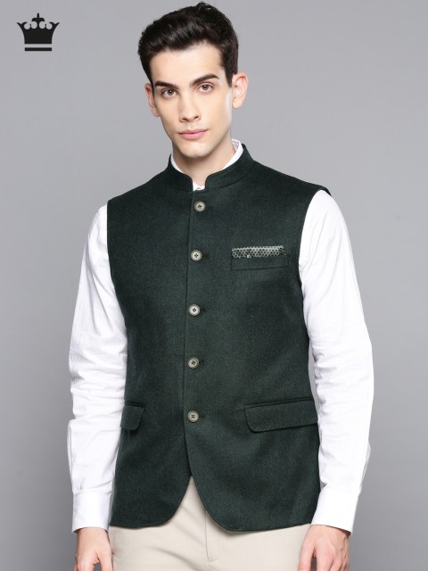 

Louis Philippe Men Green Solid Slim Fit Wool Nehru Jacket