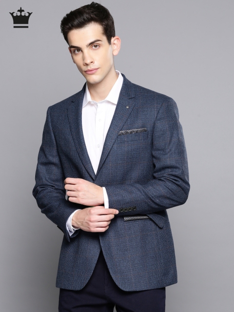

Louis Philippe Men Navy Blue Woolen Solid Textured Blazer