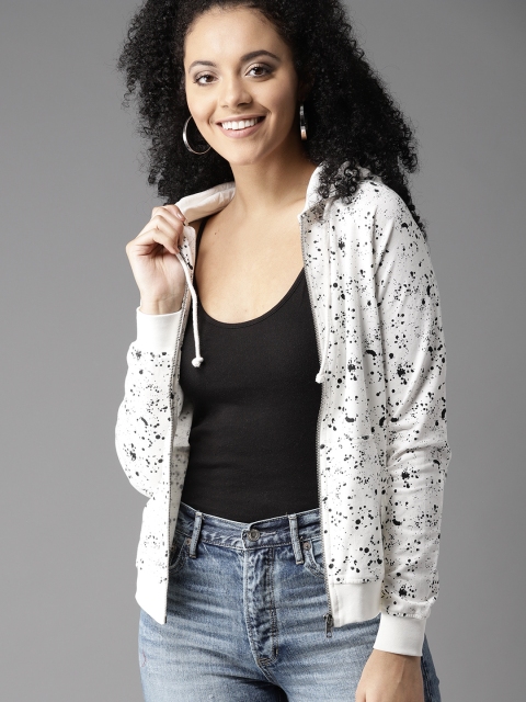 

HERE&NOW Women White & Black Printed Hooded Sweatshirt