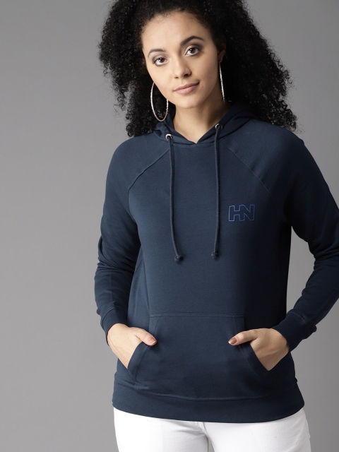 

HERE&NOW Women Navy Blue Solid Hooded Sweatshirt