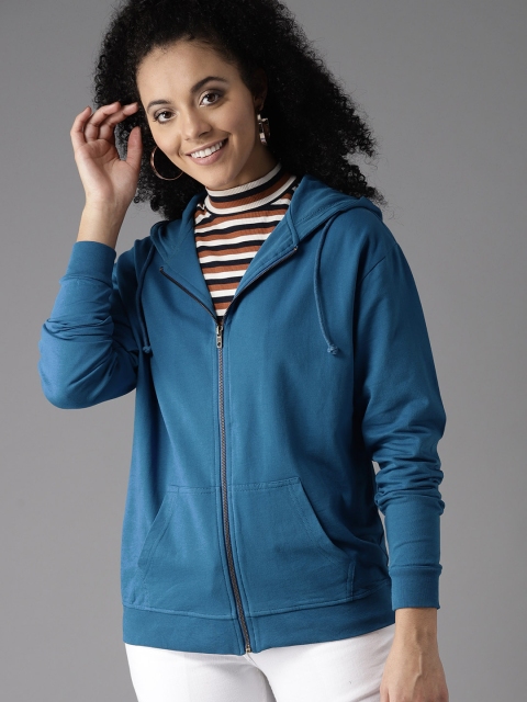 

HERE&NOW Women Blue Solid Hooded Sweatshirt