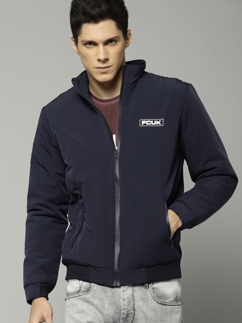 

French Connection Men Navy Blue Solid Bomber