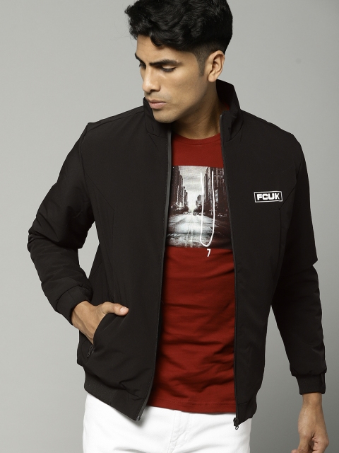 

French Connection Men Black Solid Bomber