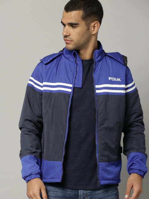 

French Connection Men Navy Blue Solid Padded Jacket