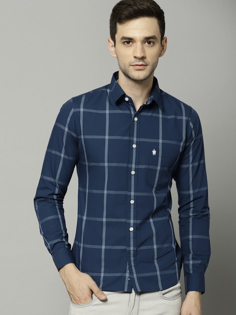 

French Connection Men Navy Slim Fit Checked Casual Shirt, Navy blue