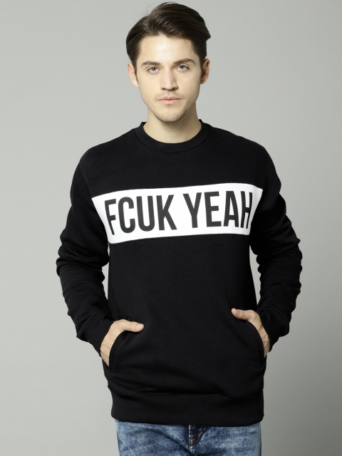 

French Connection Men Black Printed Sweatshirt