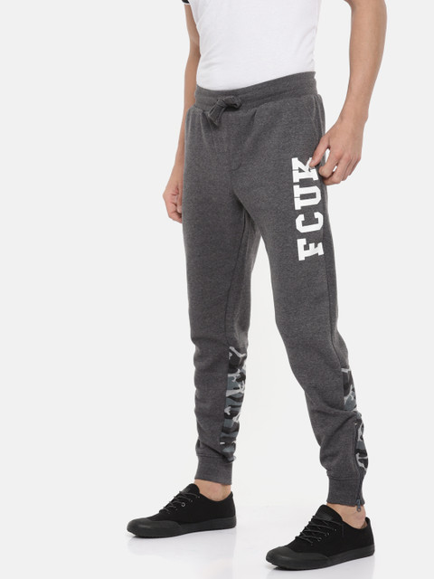 

French Connection Men Charcoal Grey Printed Joggers