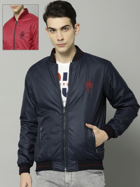 

French Connection Men Navy Blue Solid Reversible Bomber Jacket