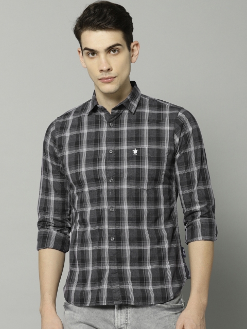

French Connection Men Black & Grey Slim Fit Checked Casual Shirt