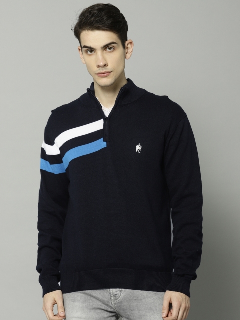 

French Connection Men Navy Blue Solid Pullover