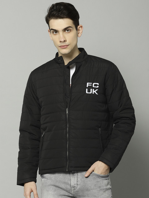 

French Connection Men Black Solid Quilted Jacket