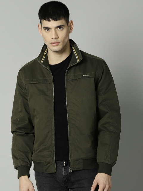 

French Connection Men Olive Green Solid Bomber